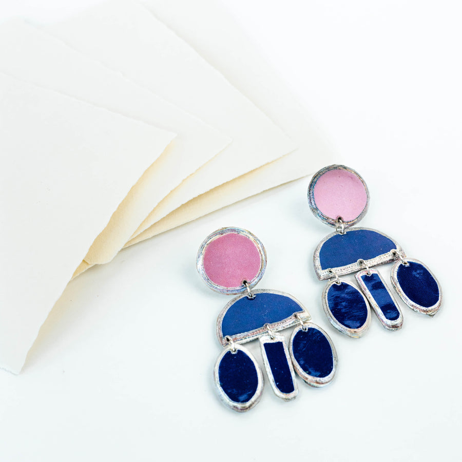 Happiness Earrings - Rose & Navy