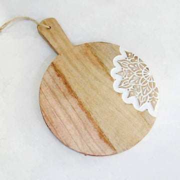 Wooden cheese board with Mandala design