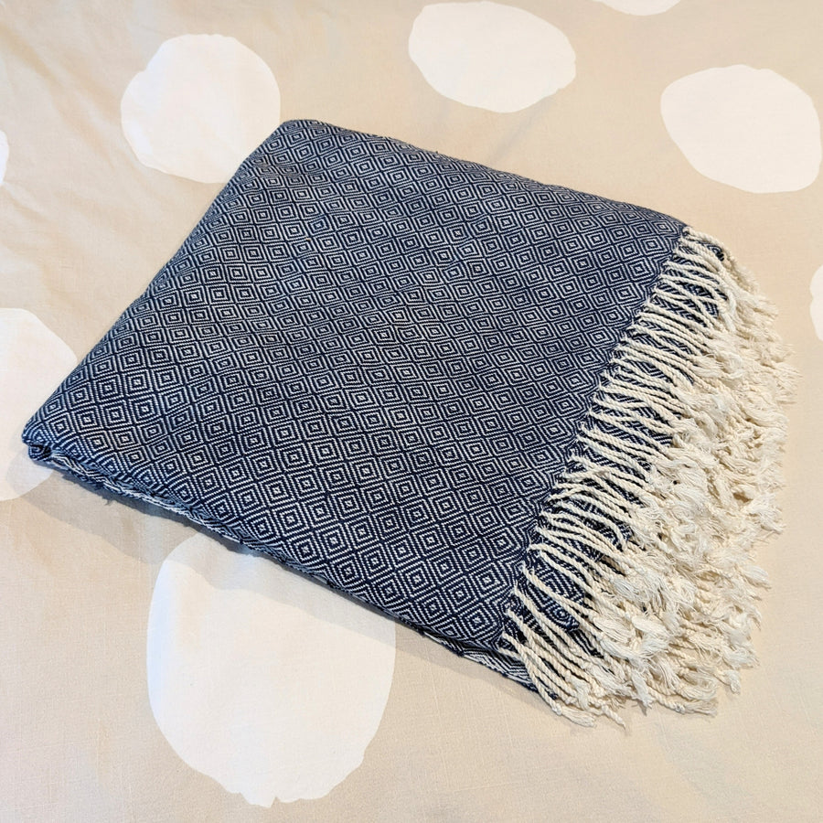 Handwoven cotton throw navy blue