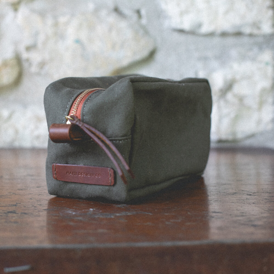 Canvas & leather ethical toiletry bag