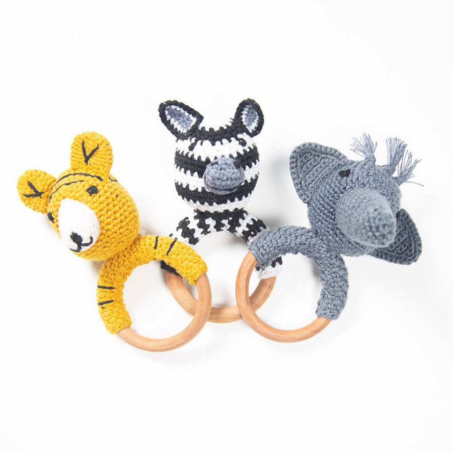 Three baby crochet play rings