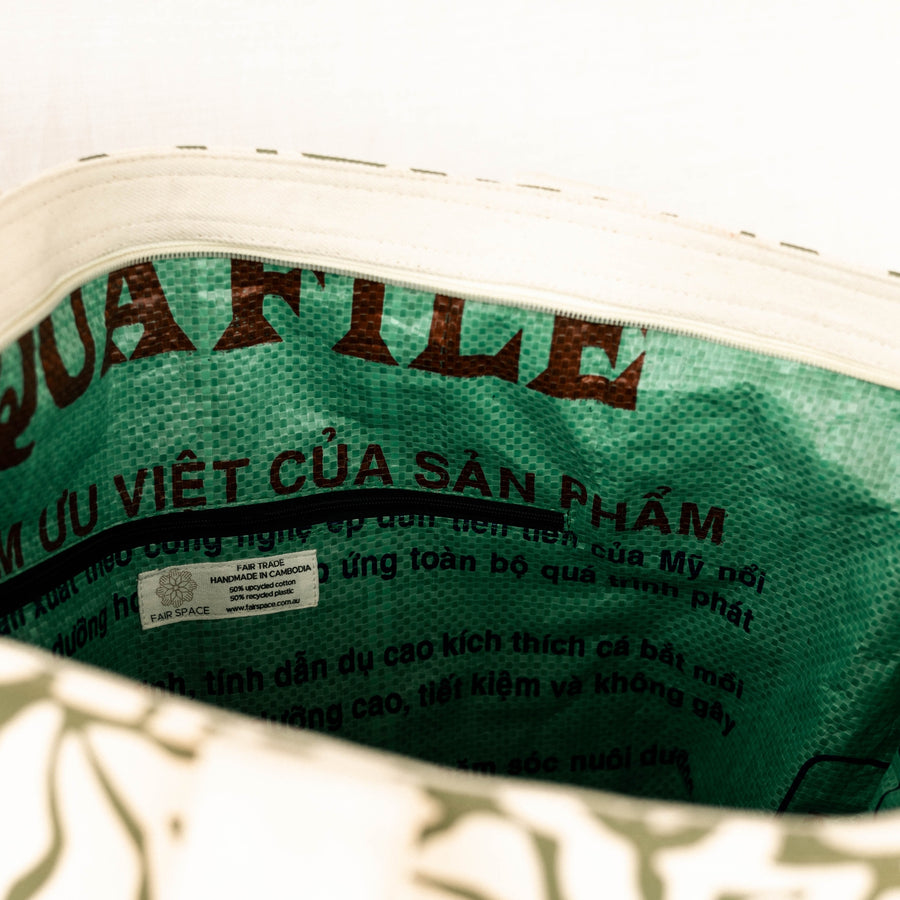 Fair Trade Inside Toiletry Bag in Green Leaf Design