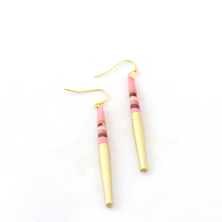 Paper Bead Earrings - Coral & Gold