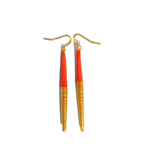 Paper Bead Earrings - Red & Gold