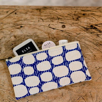 Fair Trade Zip Pouch Blue Pebble Design with Soap inside