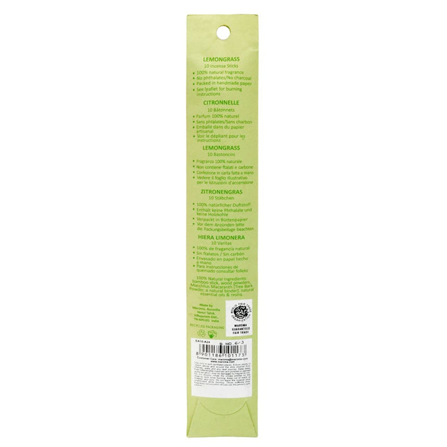 Maroma Fair Trade Incense Lemongrass Back