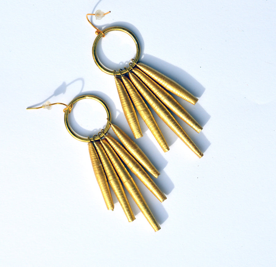 Circle Paper Bead Earrings - Gold